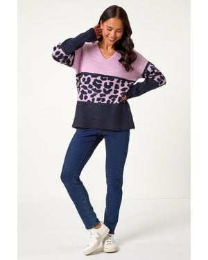 Roman Petite Animal Colourblock Stretch Jumper - Blue