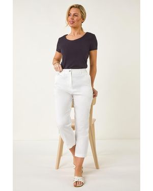 Roman Petite Cotton Ankle Grazer Tapered Trousers - Natural