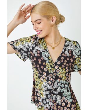 D.u.s.k Floral Print Button Through Blouse - Black
