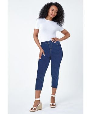 Roman Petite Elastic Waist Crop Denim Jegging - Blue