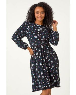 Roman Petite Floral Twist Detail Short Dress - Black