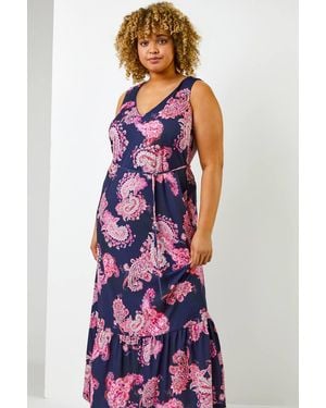 Roman Curve Paisley Print Maxi Dress - Pink