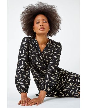 D.u.s.k Metallic Feather Print Shirt Dress - Black