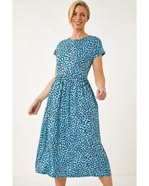 Roman Petite Abstract Print Stretch Midi Dress - Blue
