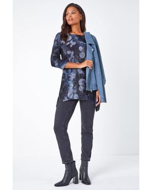Lilly-and-Hope Cotton Blend Spot Print Stretch Top - Blue