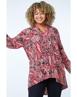 Roman Curve Paisley Print Chiffon Shirt - Red