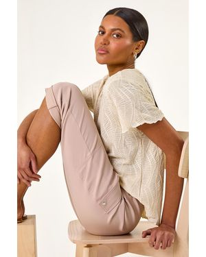 Roman Turn Up Stretch Cargo Trousers - Natural