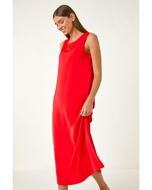 Roman Satin A-Line Midi Dress - Red