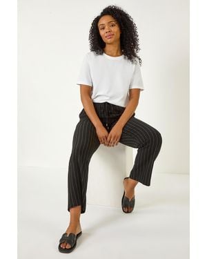 Roman Petite Linen Blend Stripe Trousers - Natural