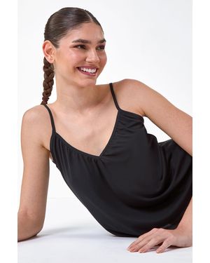 Roman Gathered V-Neck Stretch Vest Top - Black
