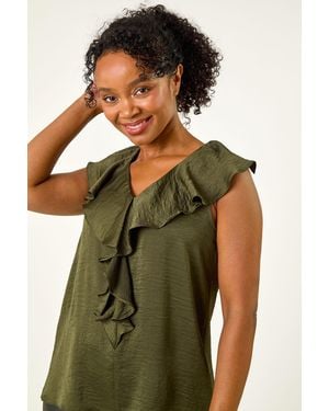 Roman Petite Frill Front V-Neck Top - Green