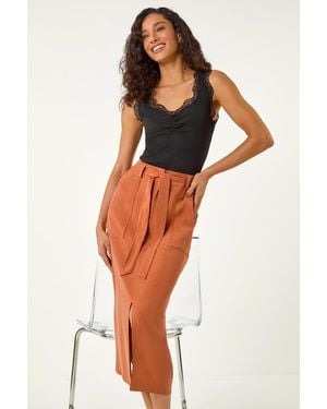 D.u.s.k Fashion Belted A-Line Midi Skirt - Brown