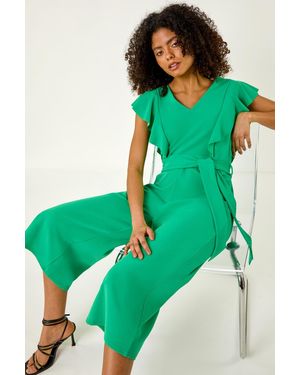 D.u.s.k Frill Crepe Belted Jumpsuit - Green