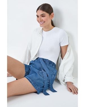 Roman Elastic Tie Waist Pocket Shorts - White