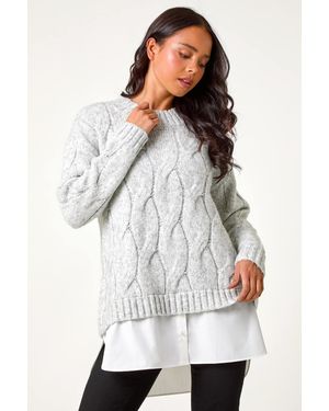 Roman Petite Cable Knit Mock Shirt Jumper - White