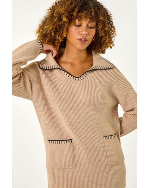 Roman Blanket Stitch Collared Jumper - Natural