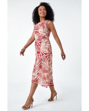 Roman Petite Leaf Midi Wrap Dress - Red