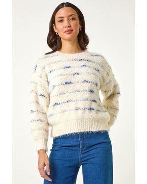 Roman Stripe Fluffy Knit Jumper - White