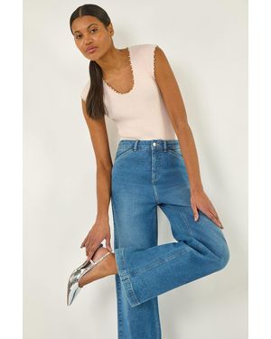 Roman Faux Pearl Trim Top - Blue