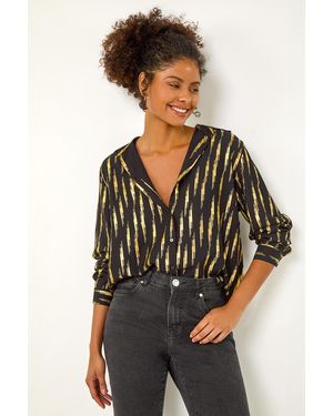 D.u.s.k Foil Print Button Detail Shirt - Black