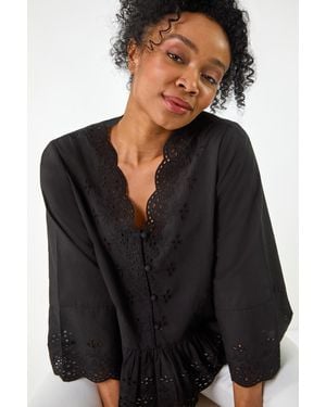 Roman Petite Broderie Scallop Blouse - Black