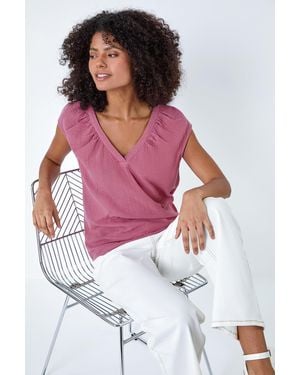 D.u.s.k V-Neck Pleated Cotton Top - Red