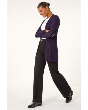 Roman Longline Ribbed Knit Cardigan - Blue