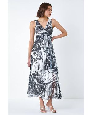 Roman Marble Print Wrap Mesh Dress - White