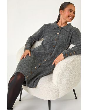 Roman Petite Collared Knit Shift Dress - Grey
