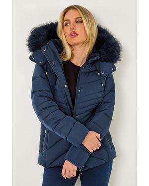 Roman Petite Fur Hood Puffer Coat - Blue