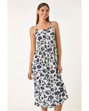 Roman Floral Print Midi Sundress - White