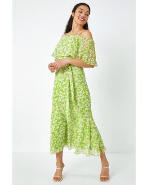 D.u.s.k Spot Print Chiffon Overlay Maxi Dress - Green