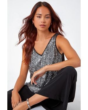 Roman Petite Sequin Stretch Vest Top - Metallic