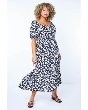 Roman Curve Stretch Waist Midi Dress - Blue