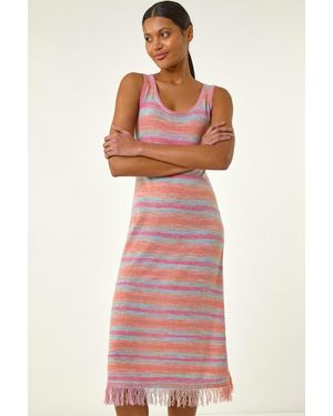 Roman Space Dye Knitted Midi Dress - Red