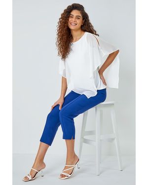 Roman Seam Detail Elastic Waist Cropped Trousers - Blue