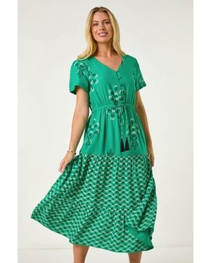 Roman Petite Floral Print Midi Dress - Green