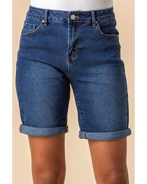 Roman Turned Hem Stretch Shorts - Blue