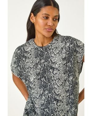 Roman Snake Print Bubble Hem Top - Grey