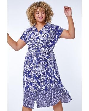 Roman Curve Border Print Shirt Dress - Blue