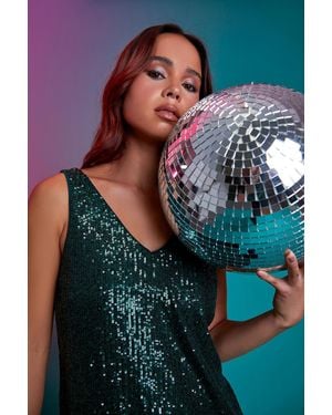 Roman Petite Sequin Sparkle V-Neck Vest Top - Green