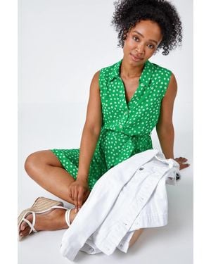 Roman Petite Polka Dot Shirt Dress - Green
