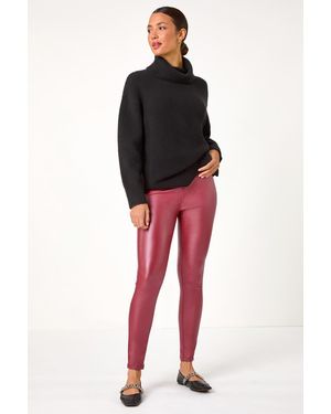 Roman Coated Faux Leather Leggings - Red