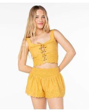 Roxy Haze Lace Up Top - Yellow