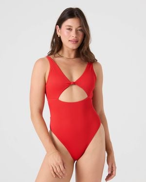 Roxy Rib Love Knot Peek A Boo One Piece Moderate Swimsuit - Red