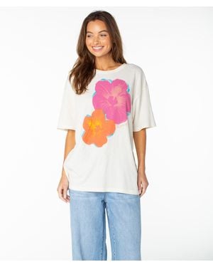 Roxy Flower Glow Oversized Tee - White
