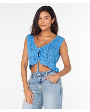 Roxy Beach Bound Crochet Vest Sweater - Blue