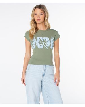 Roxy Flower Block 90S Baby Tee - Green