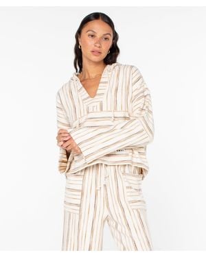 Roxy Rich Coast Striped Poncho - White
