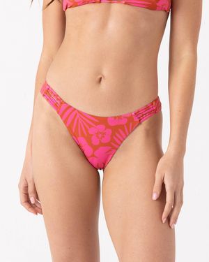 Roxy Sun Chasers Lattice Scoop Moderate Bikini Bottom - Red